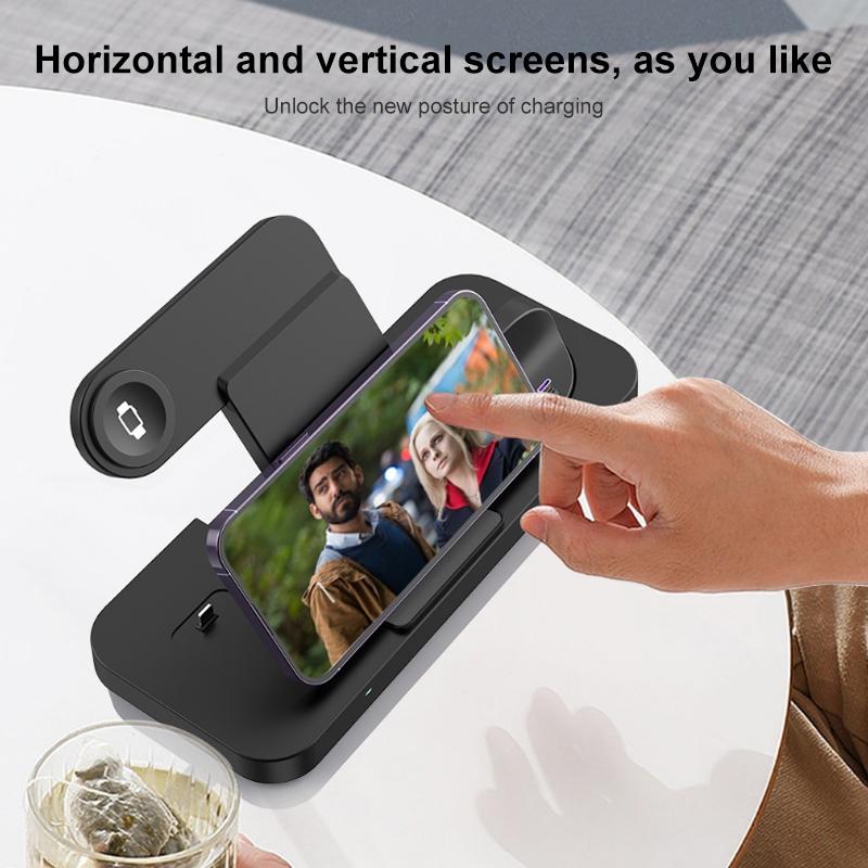 6 In 1 Foldable Vertical Wireless Charger - Black