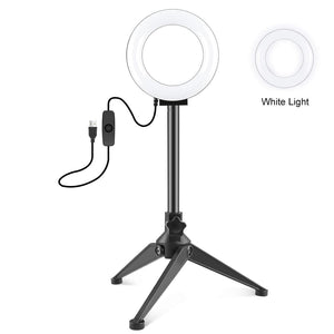 12cm Ring Light & Desktop Tripod Selfie Stick Mount with Usb Led Ring Selfie Beauty Vlogging Photography Video Lights Kit in Black