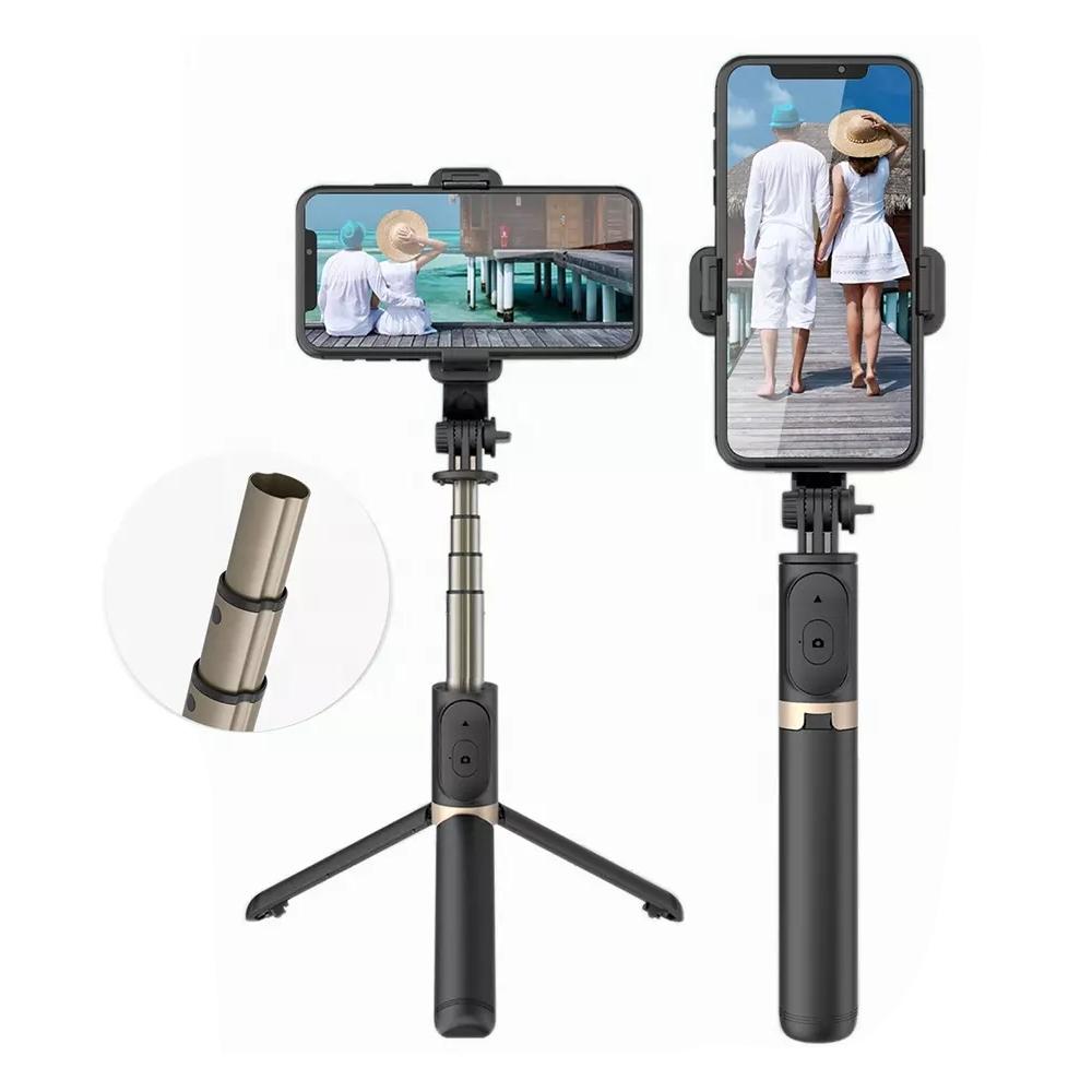 Bluetooth Remote Selfie Stick with Tripod and Phone Holder - Black