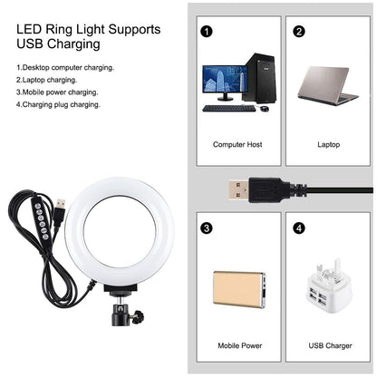 Curved Surface Ring Light with Usb 10 Modes 8 Colour Rgbw Cold Shoe Tripod Black