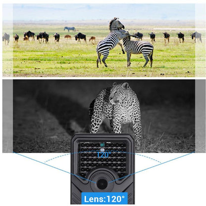 12Mp 1080P Hd Infrared Hunting Trail Camera With 120 Degree Wide Angle Lens And Ip56 Waterproof Design - Supports Tf Card Pir Distance 10-15M - Black