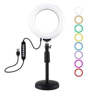 Usb 10 Modes 8 Colour Led Ring Light with Tripod Mount - 6.2 Inch Diameter