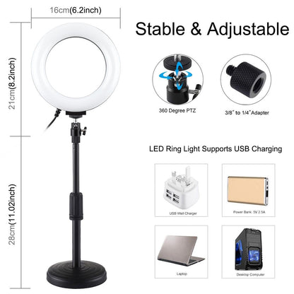 Usb 10 Modes 8 Colour Led Ring Light with Tripod Mount - 6.2 Inch Diameter