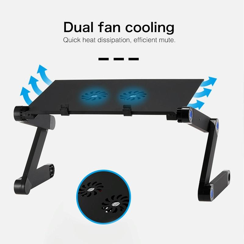 Foldable Laptop Stand with Dual Fans & Mouse Pad - 360 Degree Adjustable - Black