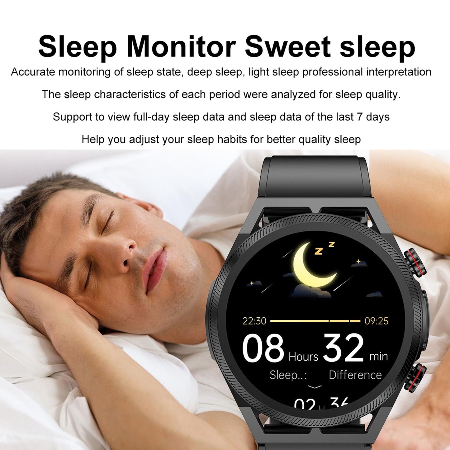 1.39 Inch Ips Screen Ip67 Waterproof Leather Band Smart Watch Support Body Temperature Monitoring / Ecg - Black