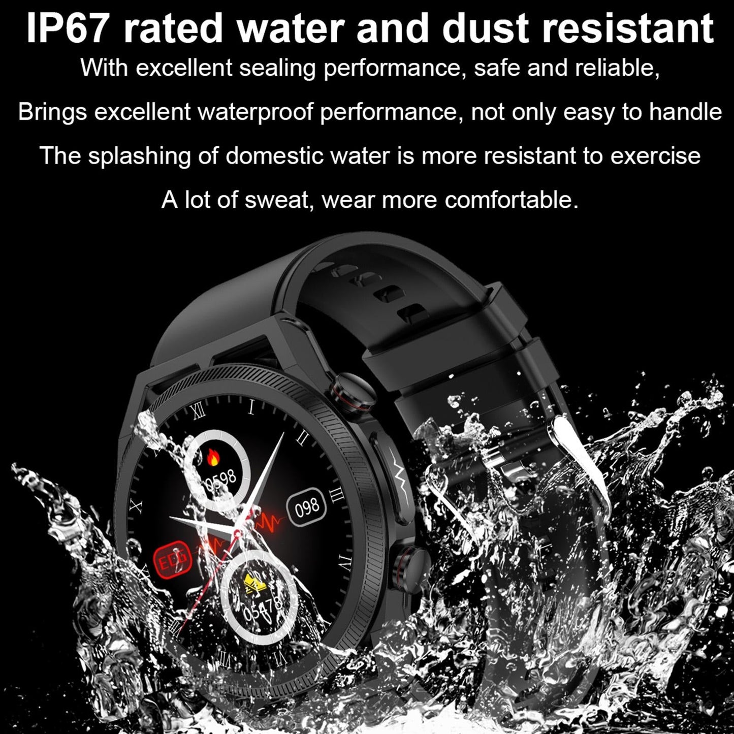 1.39 Inch Ips Screen Ip67 Waterproof Leather Band Smart Watch Support Body Temperature Monitoring / Ecg - Black