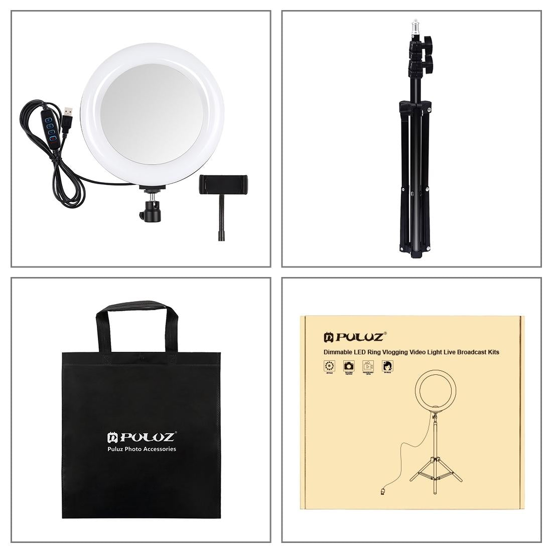 7.9 Mirror Light with Tripod & Usb 3 Modes Dual Colour Curved Ring Light for Vlogging Selfie Photography Video Phone Clamp - Black