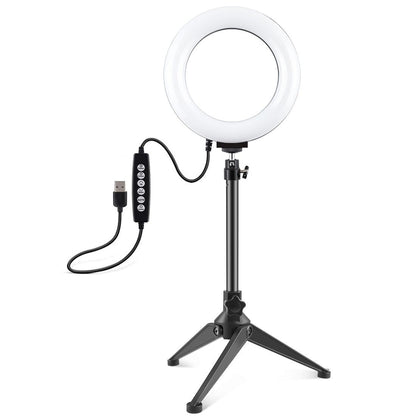 6.2 Usb Led Ring Light with 10 Modes & Desktop Tripod Mount - Black