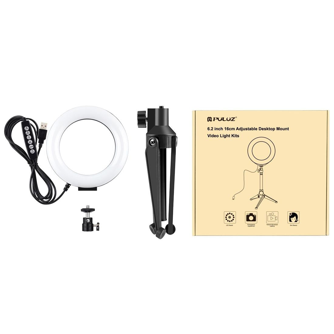6.2 Usb Led Ring Light with 10 Modes & Desktop Tripod Mount - Black
