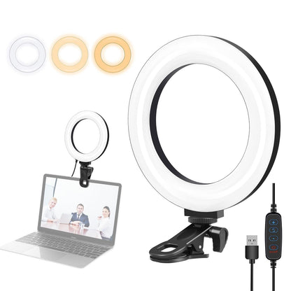 6.2 Dual-colour Ring Light with Usb 3 Modes Monitor Clip - Black