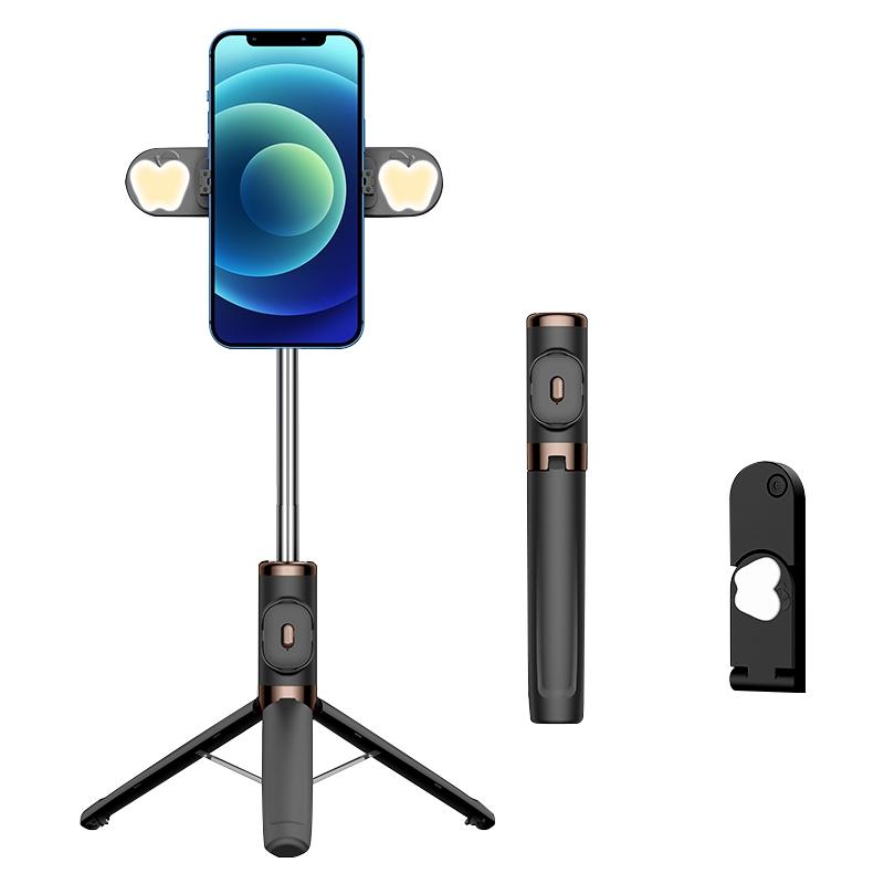 Bluetooth Remote Selfie Stick with Dual Fill Light and Tripod - Black