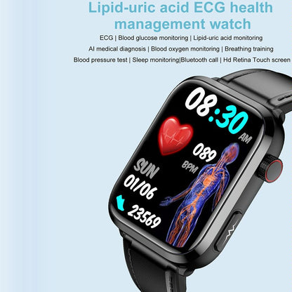 1.91 Inch Ips Screen Ip67 Waterproof Silicone Band Smart Watch Support Body Temperature Monitoring / Ecg - Black