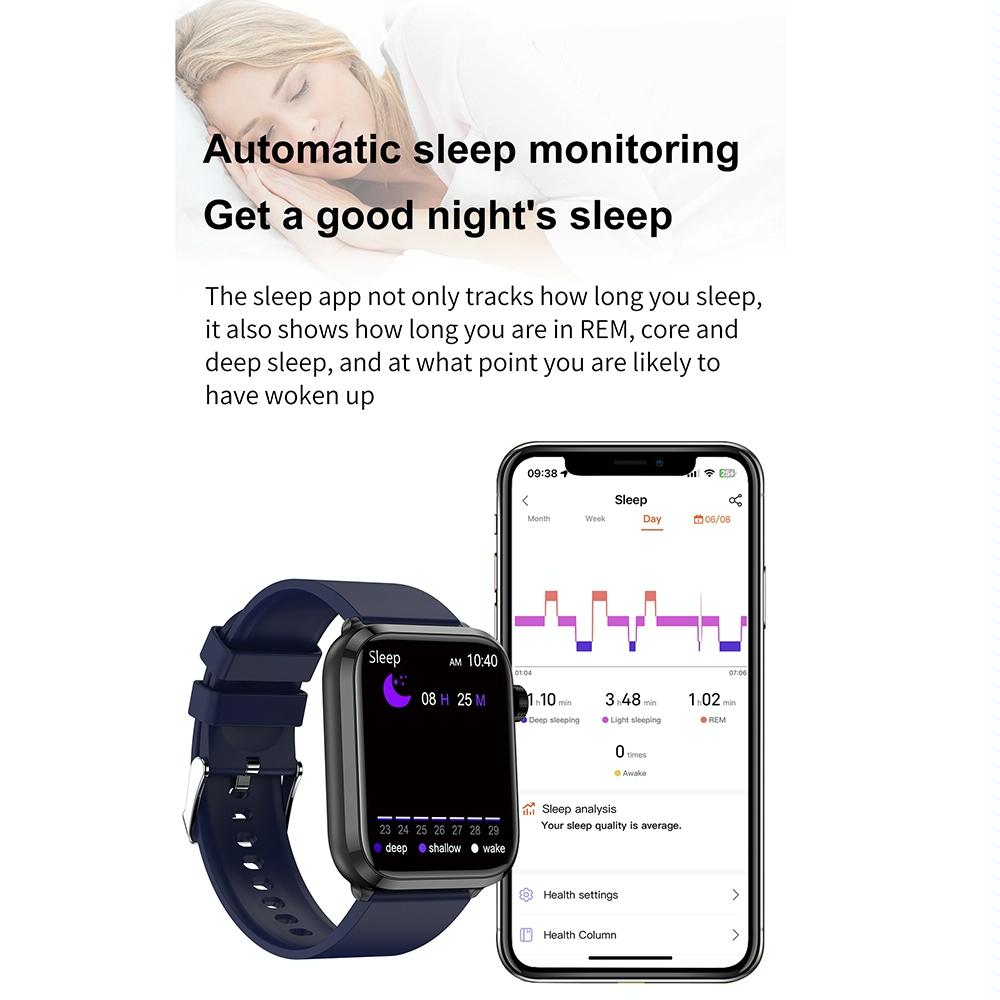 1.91 Inch Ips Screen Ip67 Waterproof Silicone Band Smart Watch Support Body Temperature Monitoring / Ecg - Black