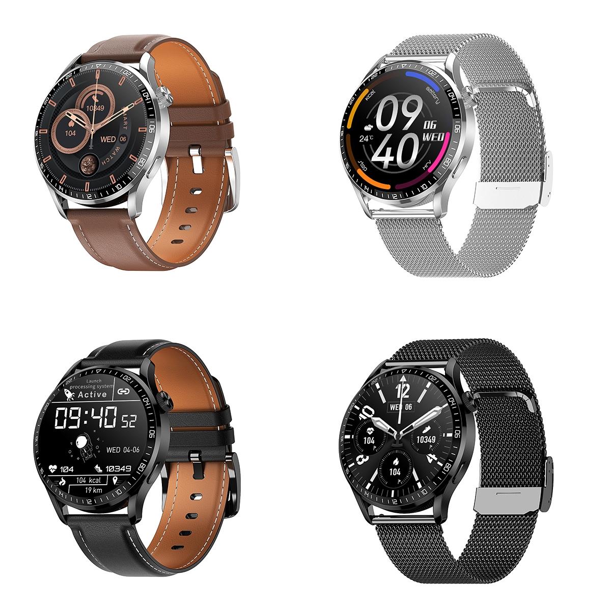 1.32 Inch Heart Rate Detection Smart Watch - Black + Leather