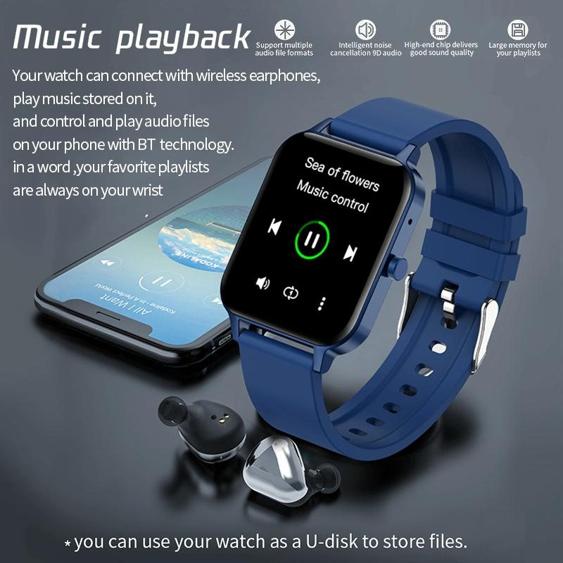 1.69 Inch Ips Touch Screen Ip68 Waterproof Smart Watch Support Sleep Monitoring / Heart Rate Monitoring / Bluetooth Call / Body Temperature Monitoring - Blue
