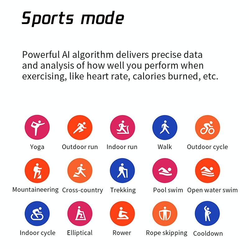 1.69 Inch Ips Touch Screen Ip68 Waterproof Smart Watch Support Sleep Monitoring / Heart Rate Monitoring / Bluetooth Call / Body Temperature Monitoring - Blue