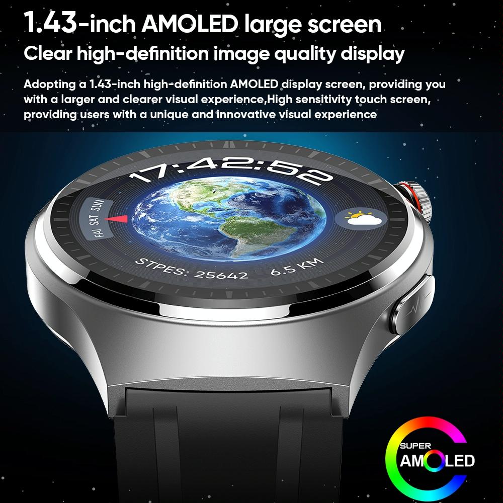 1.43 Inch Amoled Ip67 Smart Call Watch Support Ecg / Body Temperature / Blood Glucose Monitoring - Black