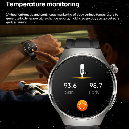 1.43 Inch Amoled Ip67 Smart Call Watch Support Ecg / Body Temperature / Blood Glucose Monitoring - Black