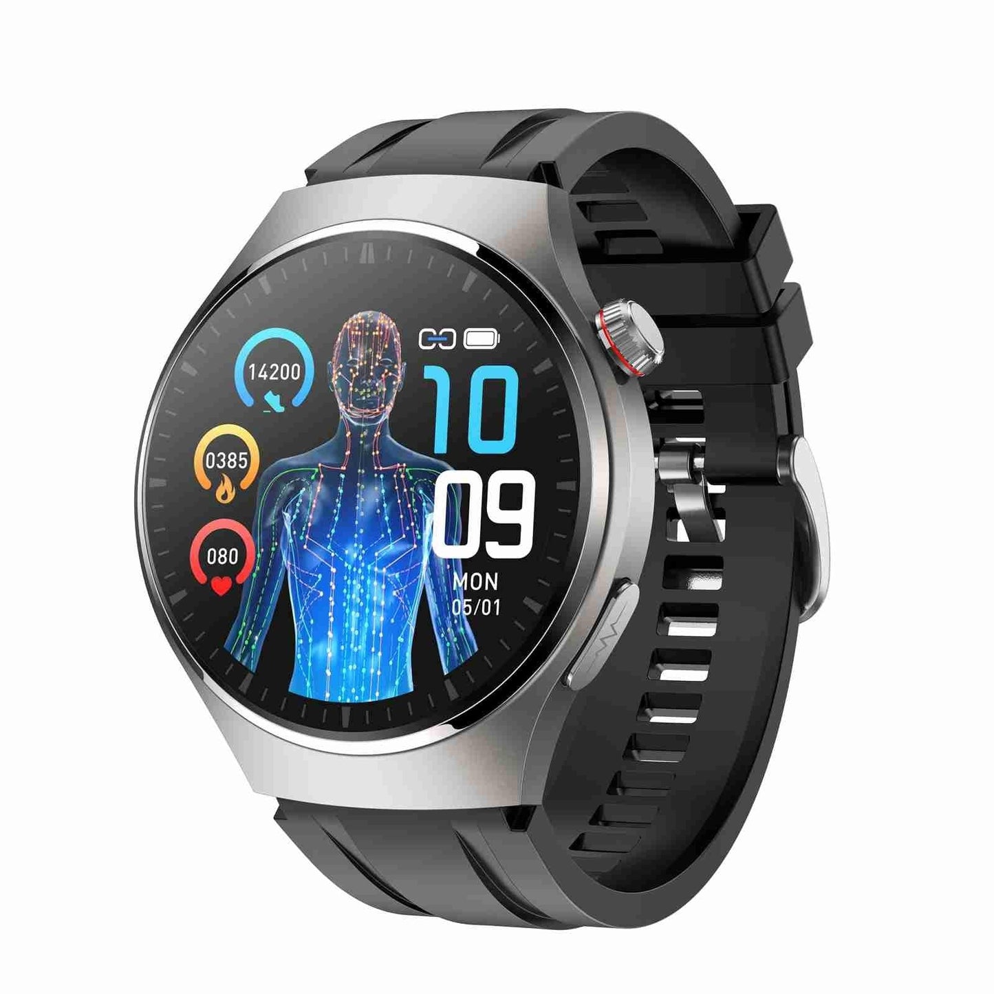 1.43 Inch Amoled Ip67 Smart Call Watch Support Ecg / Body Temperature / Blood Glucose Monitoring - Black