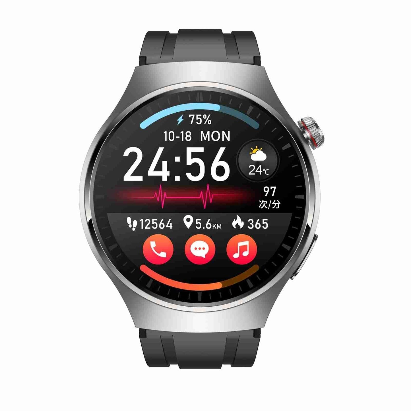 1.43 Inch Amoled Ip67 Smart Call Watch Support Ecg / Body Temperature / Blood Glucose Monitoring - Black