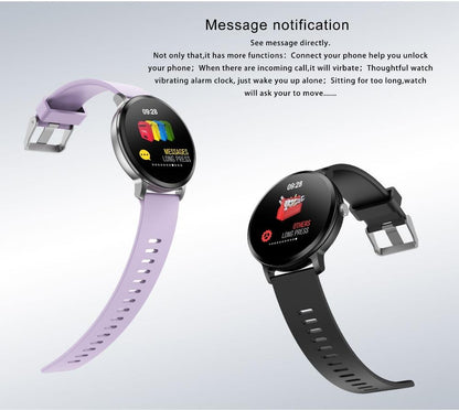 Real-Time Heart Rate Blood Pressure Monitor Multi-Sport Mode Breathing Light Smart Watch For Android Ios Phone Pink Silicone