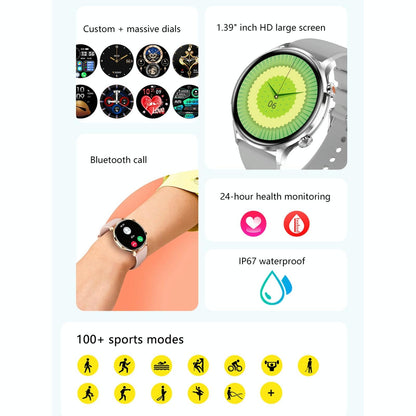 1.39 Inch Bt5.2 Smart Sport Watch Support Bluetooth Call / Sleep / Blood Oxygen / Temperature / Heart Rate / Blood Pressure Health Monitor - Grey