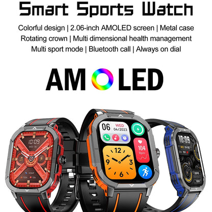 2.06 Inch Bt5.3 Ip68 Sport Smart Watch Bluetooth Call / Message / Health - Blue