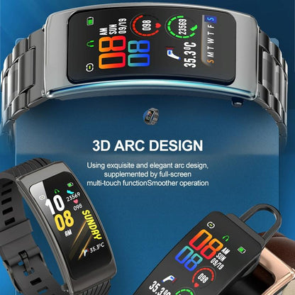 1.14 Inch Silicone Band Earphone Detachable Life Waterproof Smart Watch Support Bluetooth Call - Black Silver