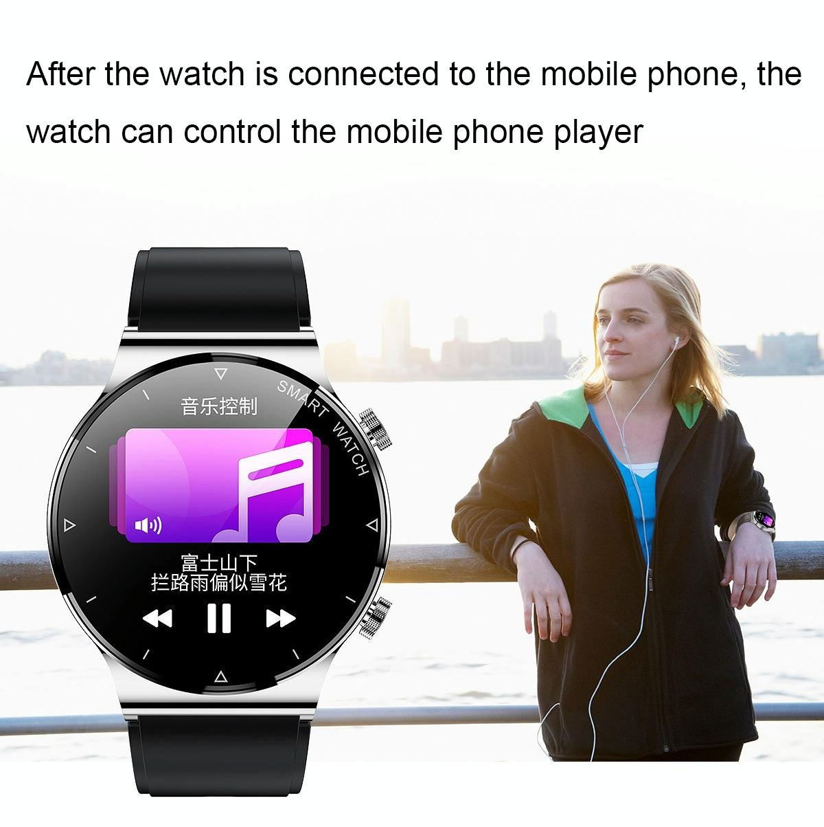 1.32 Inch Heart Rate Sleep Monitoring Smart Watch - Black Leather