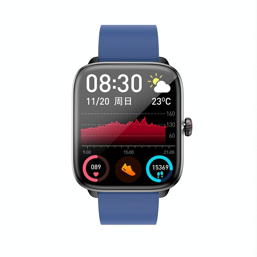 1.96 Inch Ip67 Waterproof Silicone Band Smart Watch Supports Dual-Mode Bluetooth Call / Heart Rate Monitoring - Blue