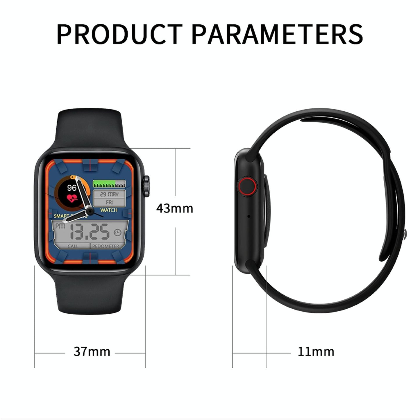 1.75 Inch Full Screen Ip67 Waterproof Smart Watch Support Sleep Monitor / Heart Rate Monitor / Bluetooth Call - Black