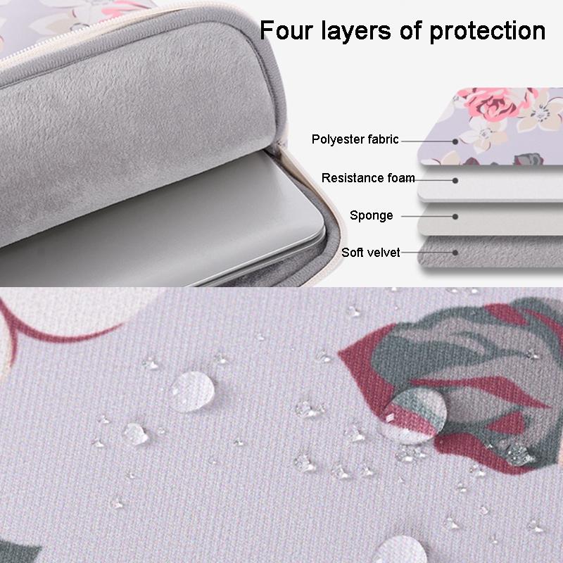 15 Inch Laptop Case Bag with White Rose Pattern and Handle - Grey
