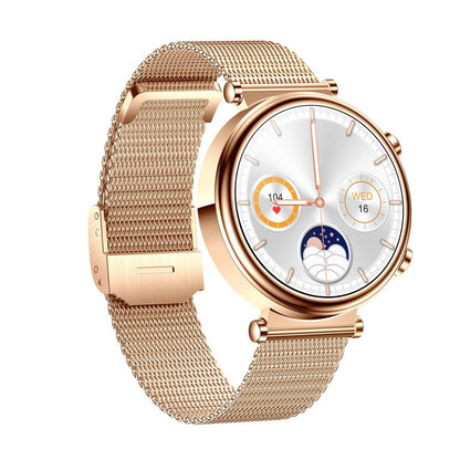 Women Smart Watch With Bt Call Health Tracking And Sos - Compact And Stylish - Rose Gold Steel Band