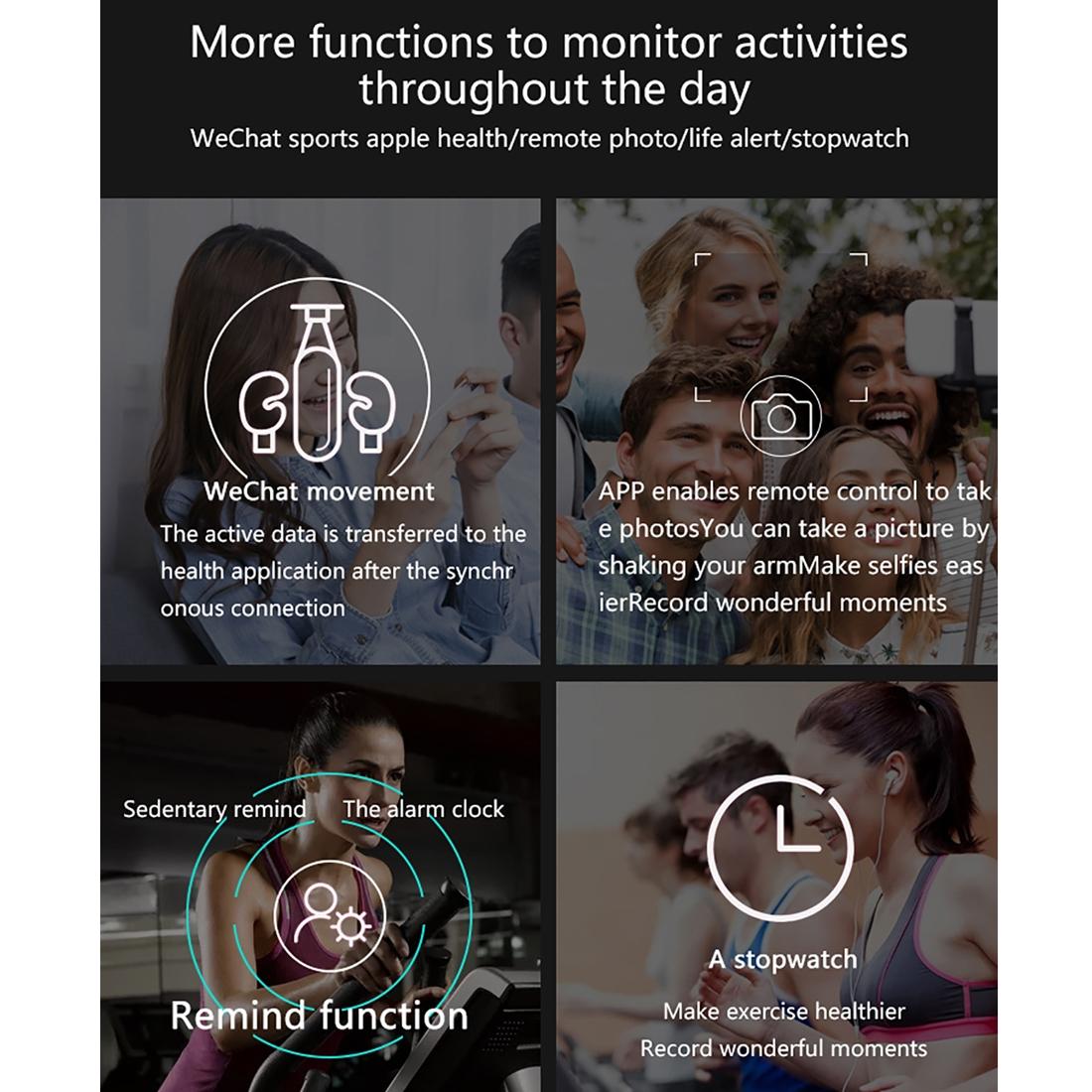 1.3 Inch Tft Screen Ip67 Waterproof Smart Watch Bracelet Support Sleep Monitor / Heart Rate Monitor / Blood Pressure Monitoring - Silver Black