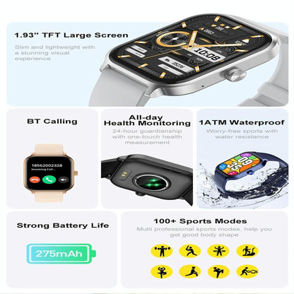 1.93 Inch Colour Screen Smart Watch Support Bluetooth Call / Health Monitoring - Gold