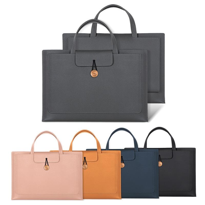 Waterproof Elastic Button Laptop Handbag - Pu Material - Rose Pink - 13.3/14 Inch