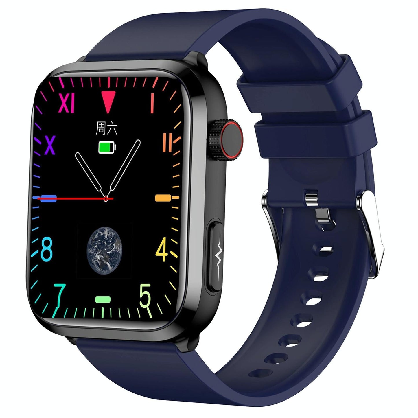 1.91 Inch Ips Screen Ip67 Waterproof Silicone Band Smart Watch Support Body Temperature Monitoring / Ecg - Dark Blue