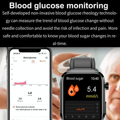 1.91 Inch Ips Screen Ip67 Waterproof Silicone Band Smart Watch Support Body Temperature Monitoring / Ecg - Dark Blue