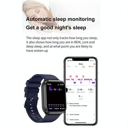 1.91 Inch Ips Screen Ip67 Waterproof Silicone Band Smart Watch Support Body Temperature Monitoring / Ecg - Dark Blue