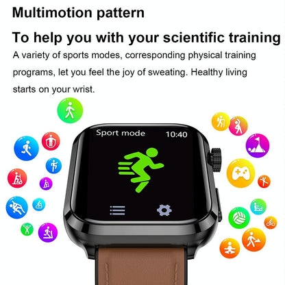 1.91 Inch Ips Screen Ip67 Waterproof Silicone Band Smart Watch Support Body Temperature Monitoring / Ecg - Dark Blue