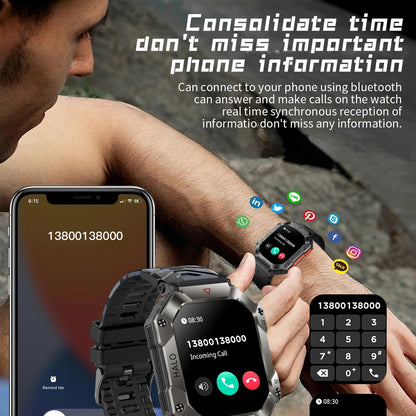 2.0 Inch Bt5.1 Ip67 Sport Smart Watch Support Bluetooth Call / Sleep / Blood Oxygen / Heart Rate / Blood Pressure Health Monitor - Black + Camouflage