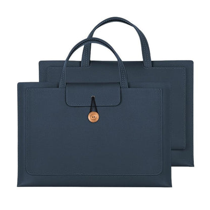 Waterproof Elastic Button Laptop Handbag - Pu Material - Navy - 15.4/16 Inch