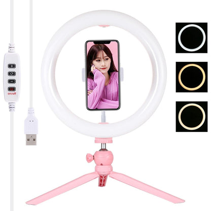 10.2 Led Ring Light with Tripod and Phone Clamp - 3 Modes Dual Colour Temperature Dimmable - Pink