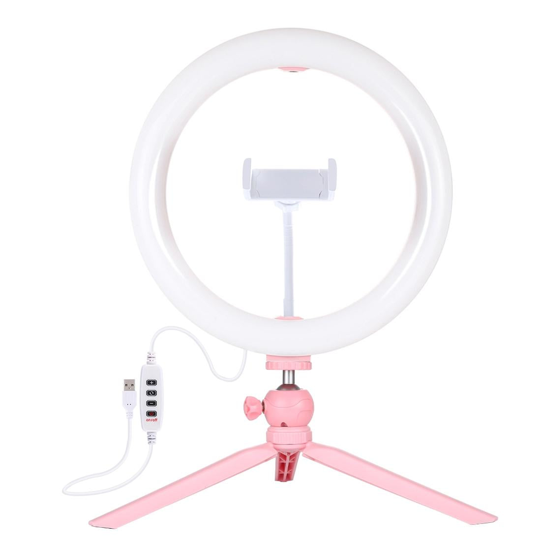 10.2 Led Ring Light with Tripod and Phone Clamp - 3 Modes Dual Colour Temperature Dimmable - Pink