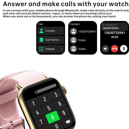 1.83 Inch Bt5.2 Smart Sport Watch Support Sleep / Heart Rate / Blood Oxygen / Temperature / Blood Pressure Health Monitor - Gold + Pink