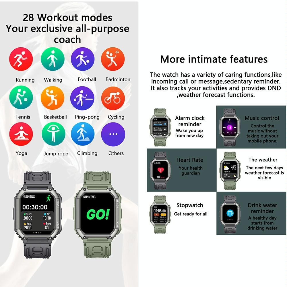 Waterproof Pedometer Sport Smart Watch Support Heart Rate / Blood Pressure Monitoring / Bt Calling - Green