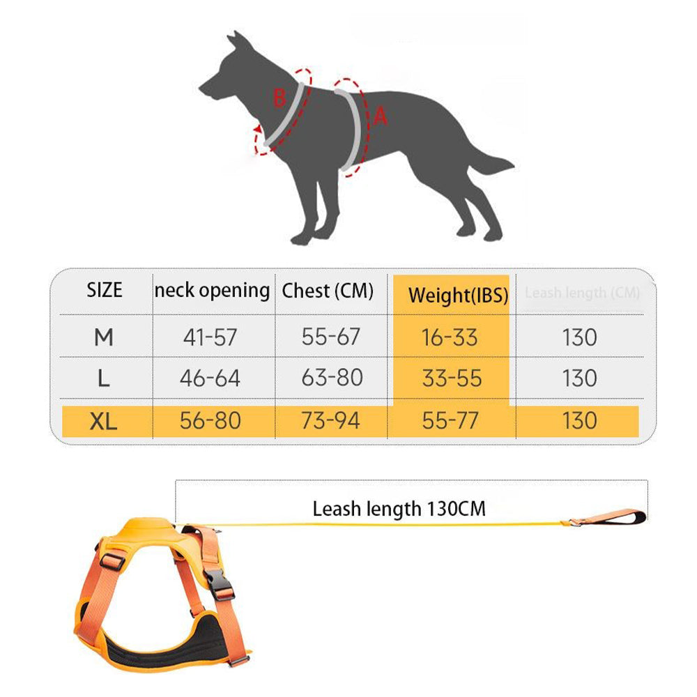 Vibe Geeks Ultimate 2-in-1 Reflective No-pull Dog Harness with Retractable Leash and Control Handle - Orange - M