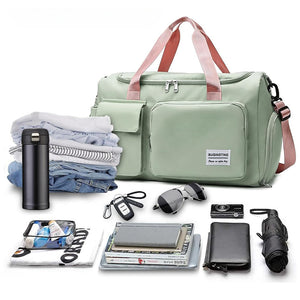 Vibe Geeks Waterproof and Lightweight Zipper Sports Gym Bag with Shoe Compartment - Green And Pink