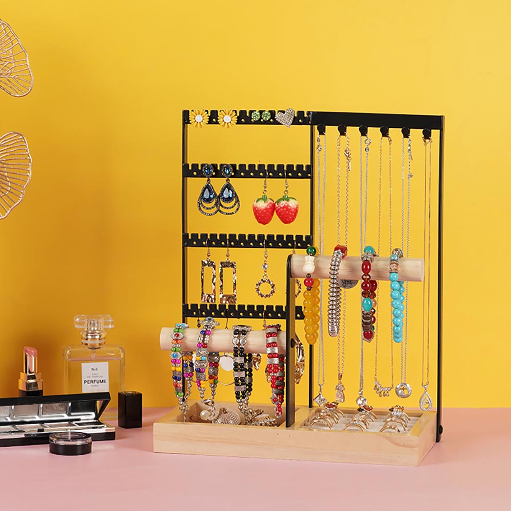 Vibe Geeks Desktop Jewelry Organizer Jewelry Stand with Ring and Bracelet Holder - Black