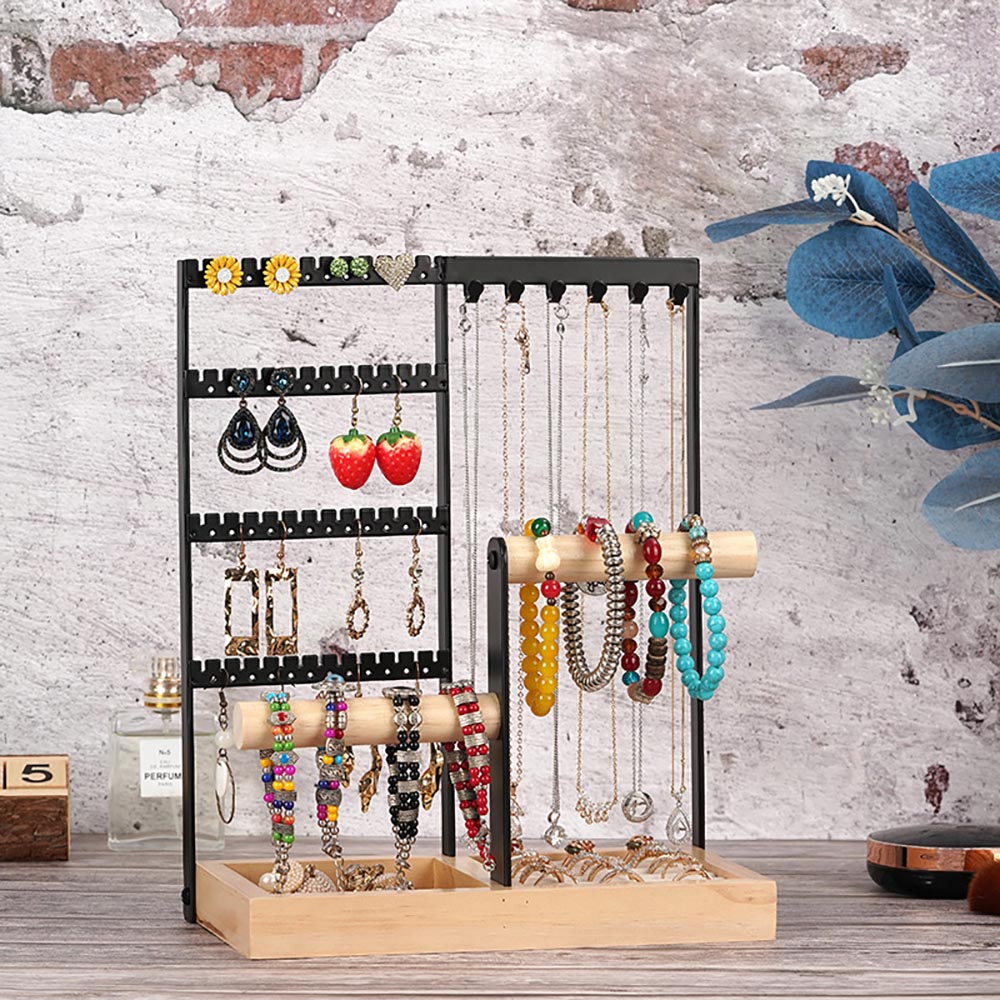 Vibe Geeks Desktop Jewelry Organizer Jewelry Stand with Ring and Bracelet Holder - Black